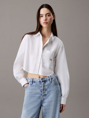 white cropped cotton poplin shirt for women calvin klein jeans