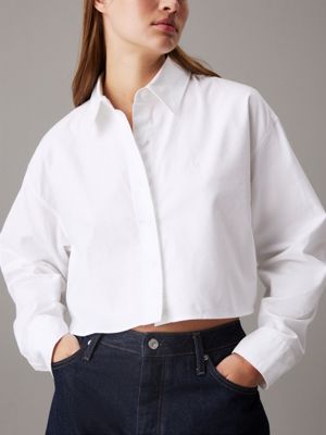 bright white cropped oxford cotton shirt for women calvin klein jeans