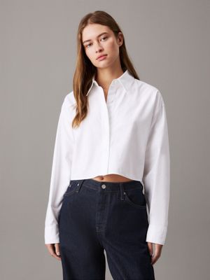 bright white cropped oxford cotton shirt for women calvin klein jeans