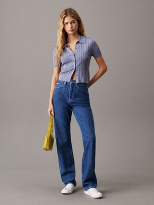 denim medium high rise straight jeans for women calvin klein jeans