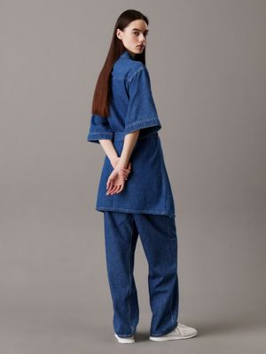 denim medium cotton linen denim shirt dress for women calvin klein jeans