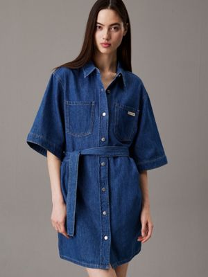 denim medium cotton linen denim shirt dress for women calvin klein jeans