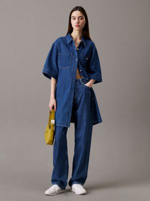 denim cotton linen denim shirt dress for women calvin klein jeans