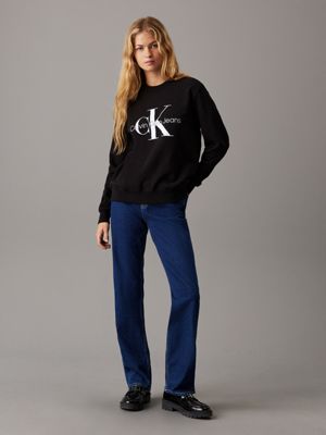 ck black monogram fleece sweatshirt for women calvin klein jeans