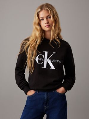 black monogram fleece sweatshirt for women calvin klein jeans