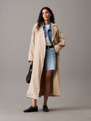 grey soft nylon long trench coat for women calvin klein jeans