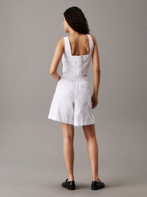 brilliant white cotton linen twill shorts for women calvin klein jeans