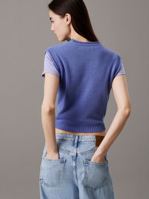 bleached denim relaxed cotton linen knit top for women calvin klein jeans