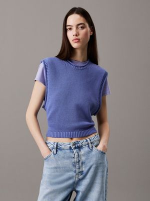 blue relaxed cotton linen knit top for women calvin klein jeans