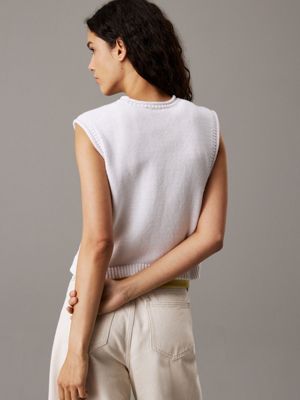 brilliant white relaxed cotton linen knit top for women calvin klein jeans