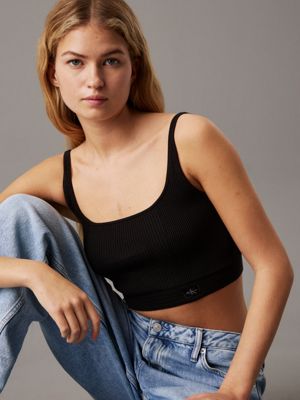 ck black ribbed cotton bralette top for women calvin klein jeans