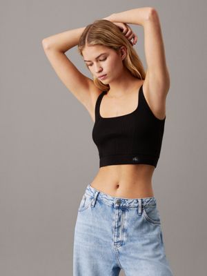 black ribbed cotton bralette top for women calvin klein jeans