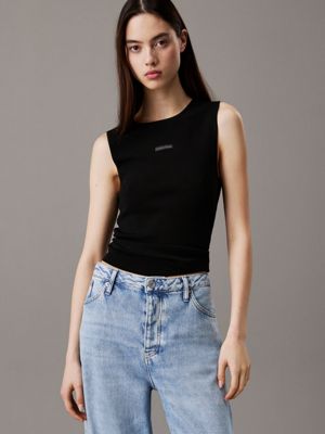 black slim stretch knit tank top for women calvin klein jeans