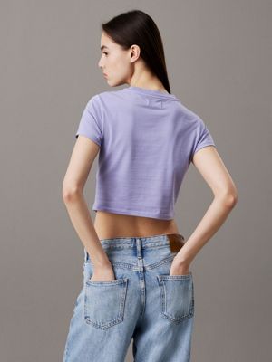 persian violet cropped cotton stretch t-shirt for women calvin klein jeans