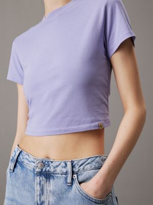 persian violet cropped cotton stretch t-shirt for women calvin klein jeans