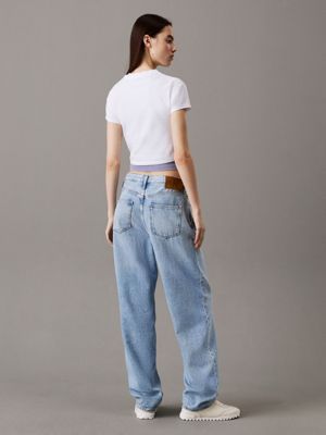 brilliant white cropped cotton stretch t-shirt for women calvin klein jeans