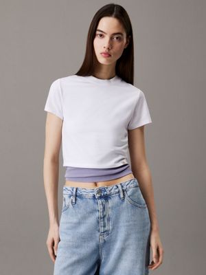 white cropped cotton stretch t-shirt for women calvin klein jeans