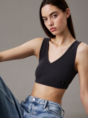 washed black ribbed cotton bralette top for women calvin klein jeans