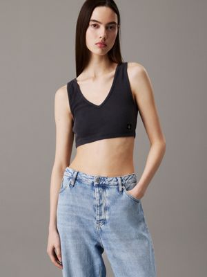 grey ribbed cotton bralette top for women calvin klein jeans