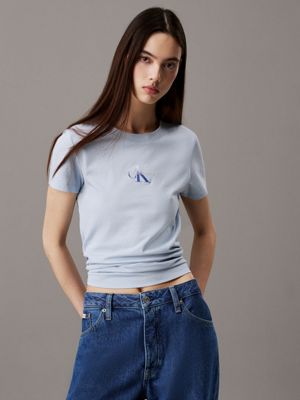 blue slim monogram t-shirt for women calvin klein jeans