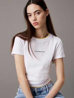 brilliant white slim monogram t-shirt for women calvin klein jeans