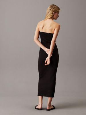 ck black ribbed cotton strapless dress for women calvin klein jeans