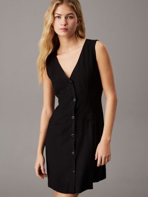 ck black soft crepe button-through dress for women calvin klein jeans