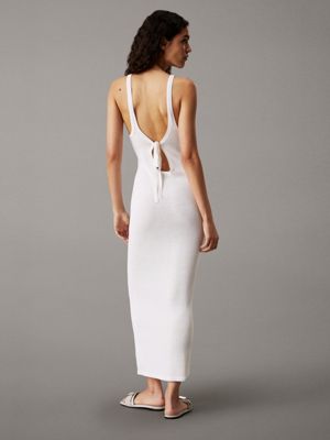 brilliant white soft knit tie back maxi dress for women calvin klein jeans