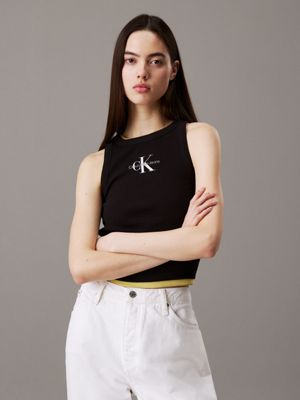 black slim ribbed monogram tank top for women calvin klein jeans