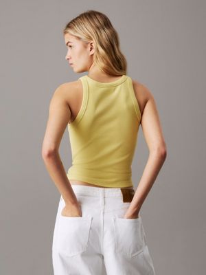 muted lime slim ribbed monogram tank top for women calvin klein jeans