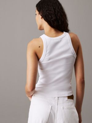 brilliant white slim ribbed monogram tank top for women calvin klein jeans