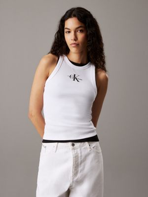 white slim ribbed monogram tank top for women calvin klein jeans