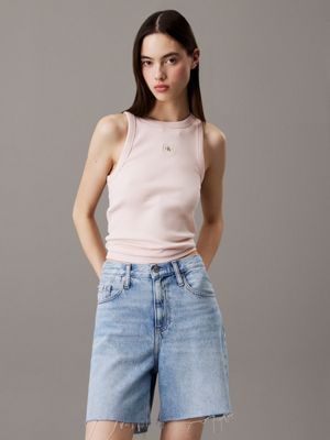 pink slim ribbed cotton tank top for women calvin klein jeans