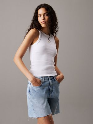 brilliant white slim ribbed cotton tank top for women calvin klein jeans