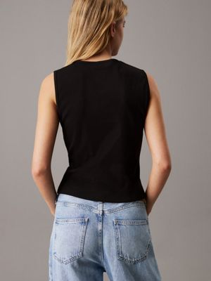 ck black slim ribbed cotton vest for women calvin klein jeans