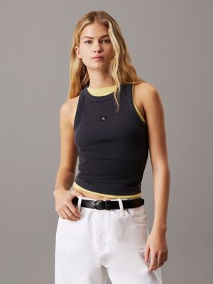 grey slim ribbed cotton tank top for women calvin klein jeans