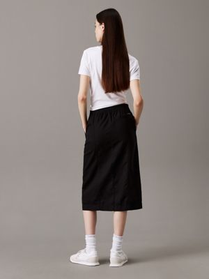 ck black cotton linen twill midi skirt for women calvin klein jeans