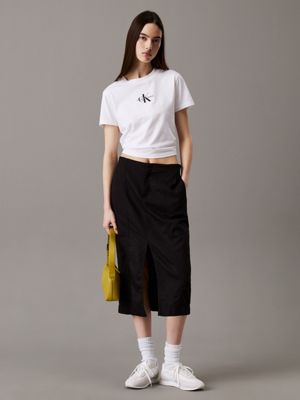 ck black cotton linen twill midi skirt for women calvin klein jeans