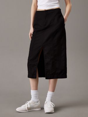 black cotton linen twill midi skirt for women calvin klein jeans