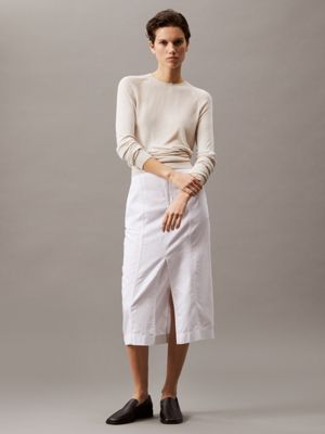 brilliant white cotton linen twill midi skirt for women calvin klein jeans