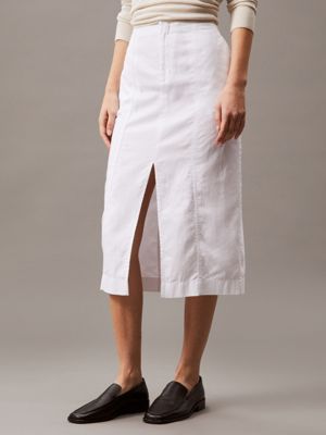 brilliant white cotton linen twill midi skirt for women calvin klein jeans