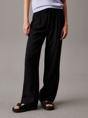 black relaxed straight drawstring trousers for women calvin klein jeans