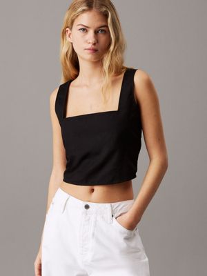 black soft cotton linen twill top for women calvin klein jeans