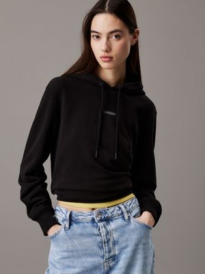 black cotton terry logo hoodie for women calvin klein jeans