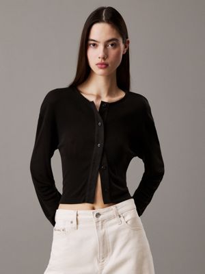 black soft ribbed knit cardigan for women calvin klein jeans