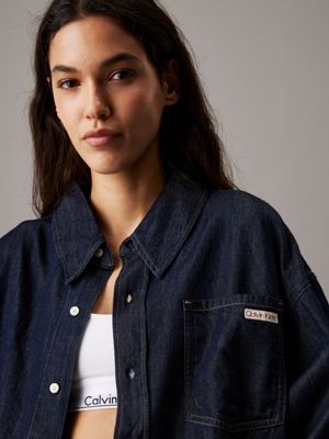 denim rinse oversized denim shirt for women calvin klein jeans