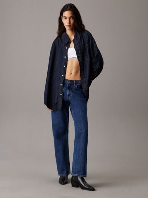 denim rinse oversized denim shirt for women calvin klein jeans