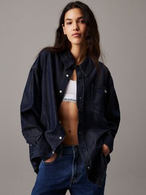 dark blue oversized denim shirt for women calvin klein jeans