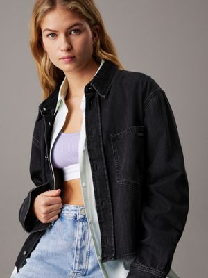 denim black cropped denim dad shirt for women calvin klein jeans