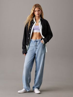 denim black cropped denim dad shirt for women calvin klein jeans